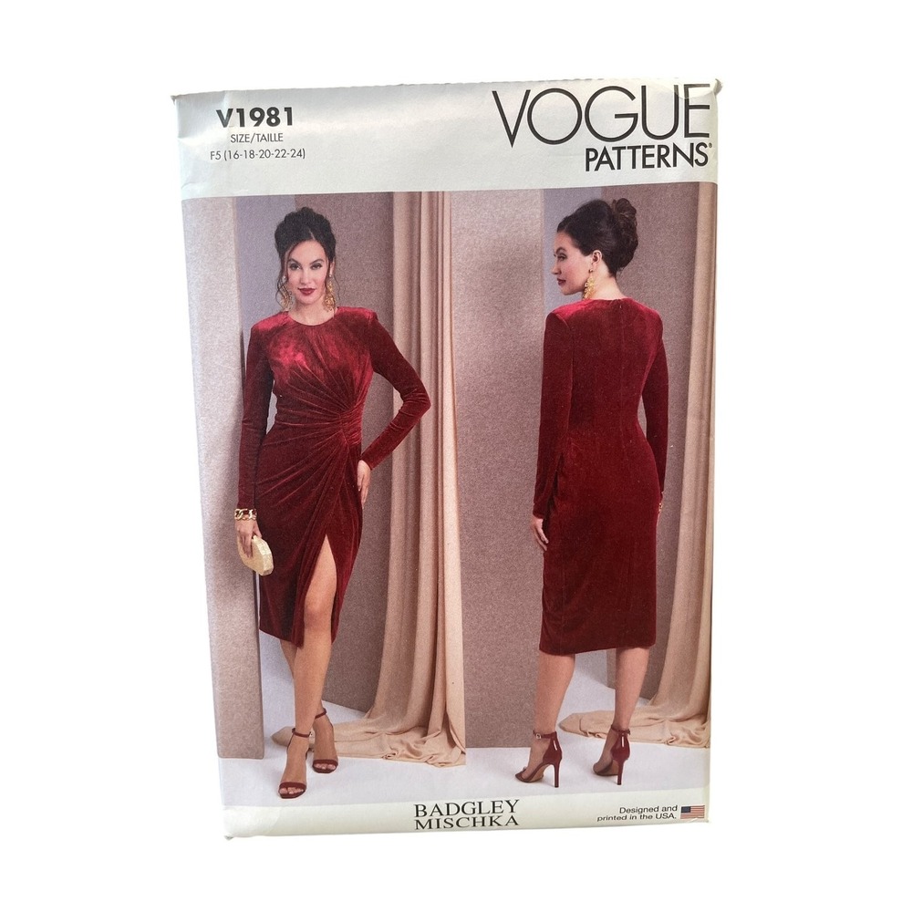Vogue V1981 Misses Knit Dress Size F5 (16-24) Badgley Mischka Draped